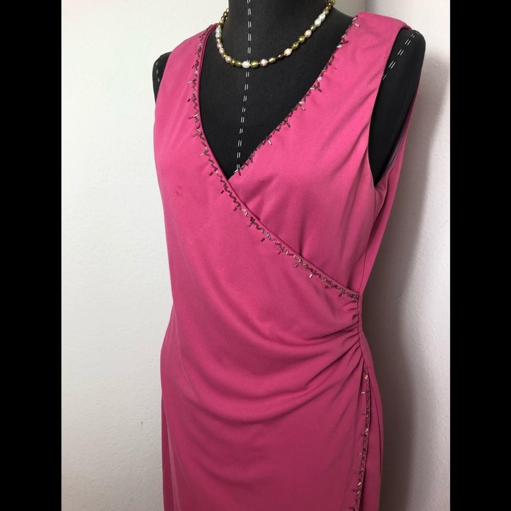 Nicole Miller Pink Beaded Wrap Dress